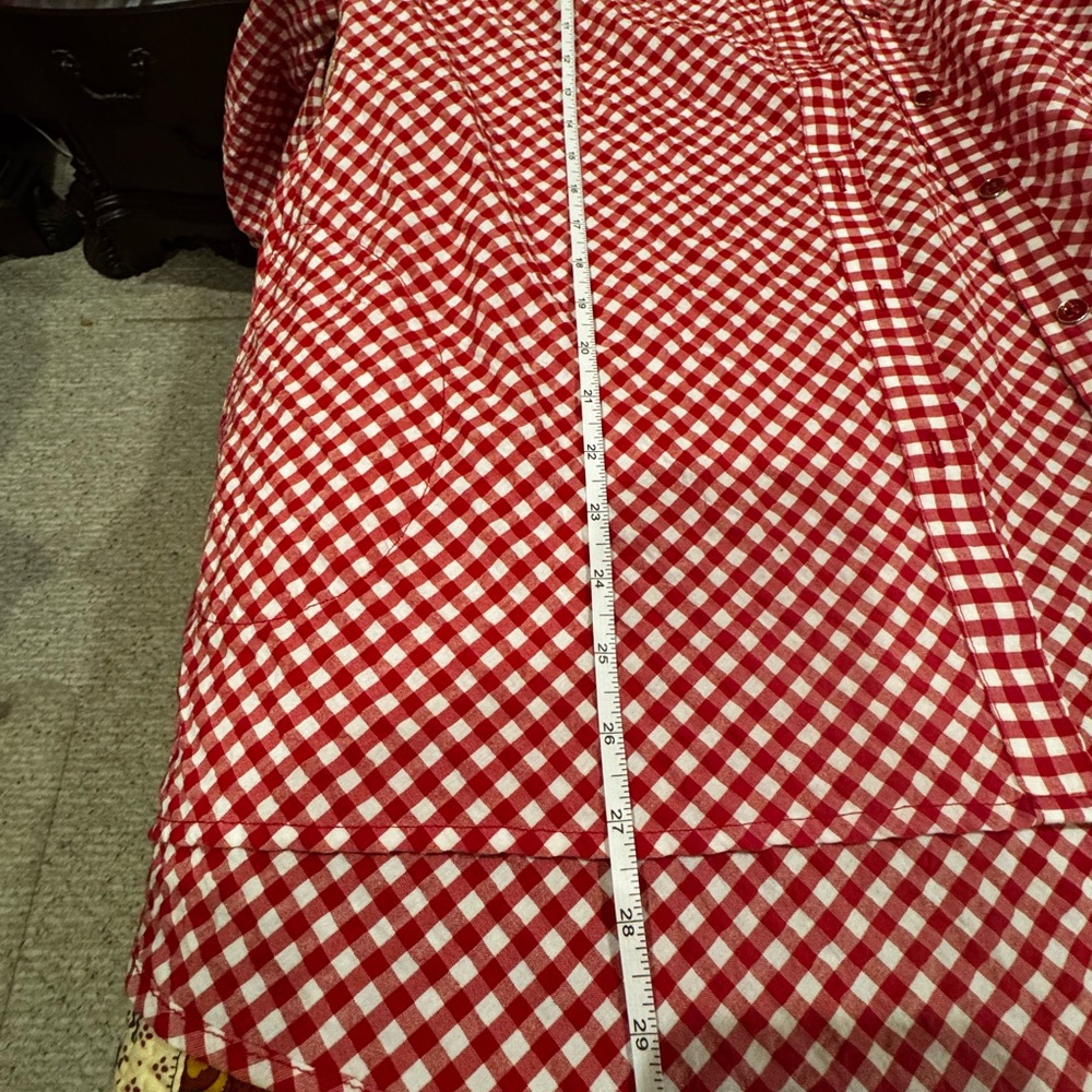 Susan Graver 3/4 sleeve Red Gingham Button-Up Shirt - Picture 6 of 9